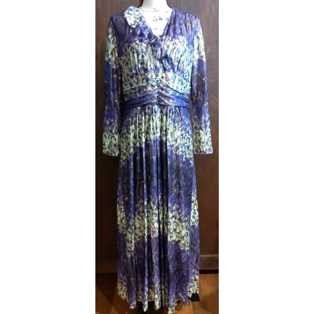 NWT Differentes Purple Flounce Mother bride groom sequin Maxi Dress Sz 12 Large